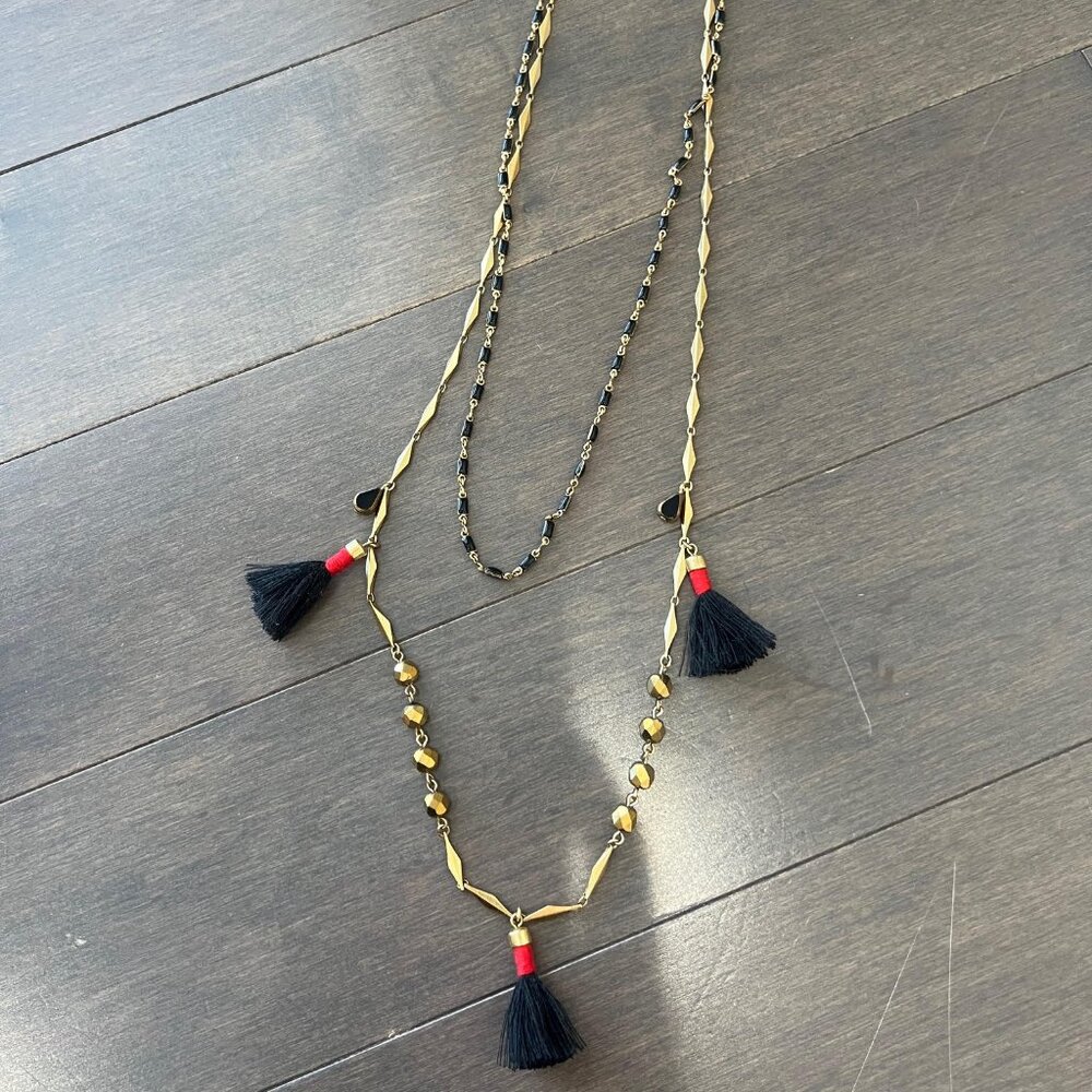 J Crew Double Necklace with Tassels